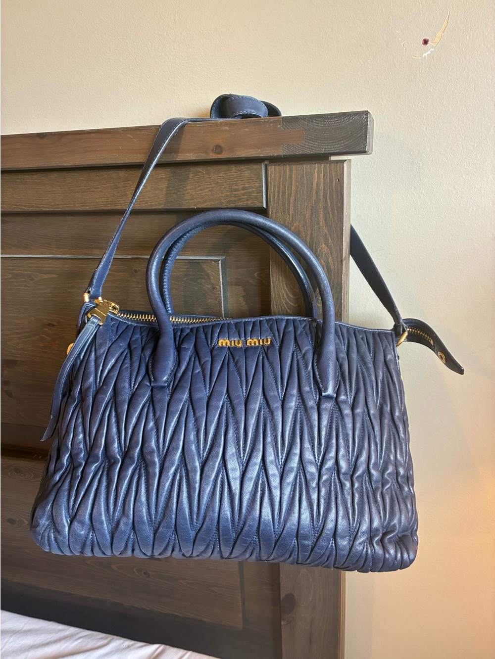 Authentic Miu Miu Navy Matelasse Satchel by Prada